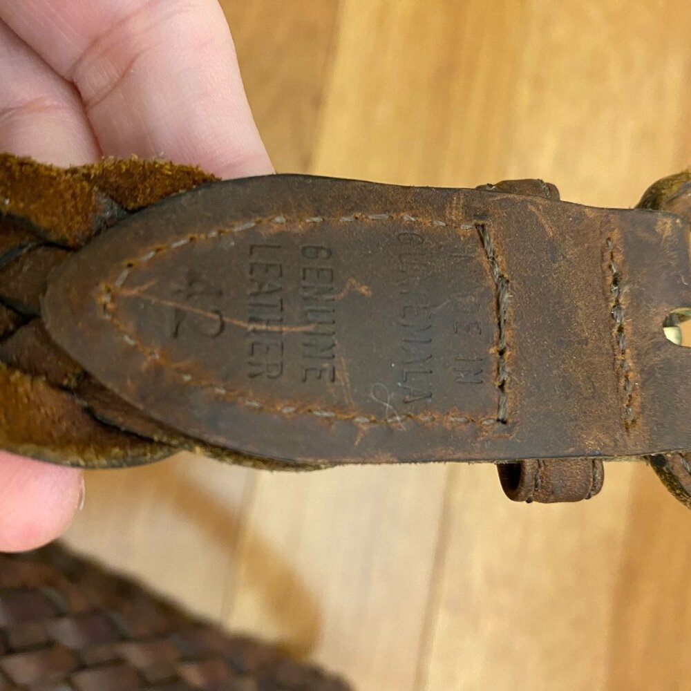 Vintage Brown Braided Leather Belt Size 42 Guatemala Genuine Rustic Boho Unisex - Picture 2 of 6